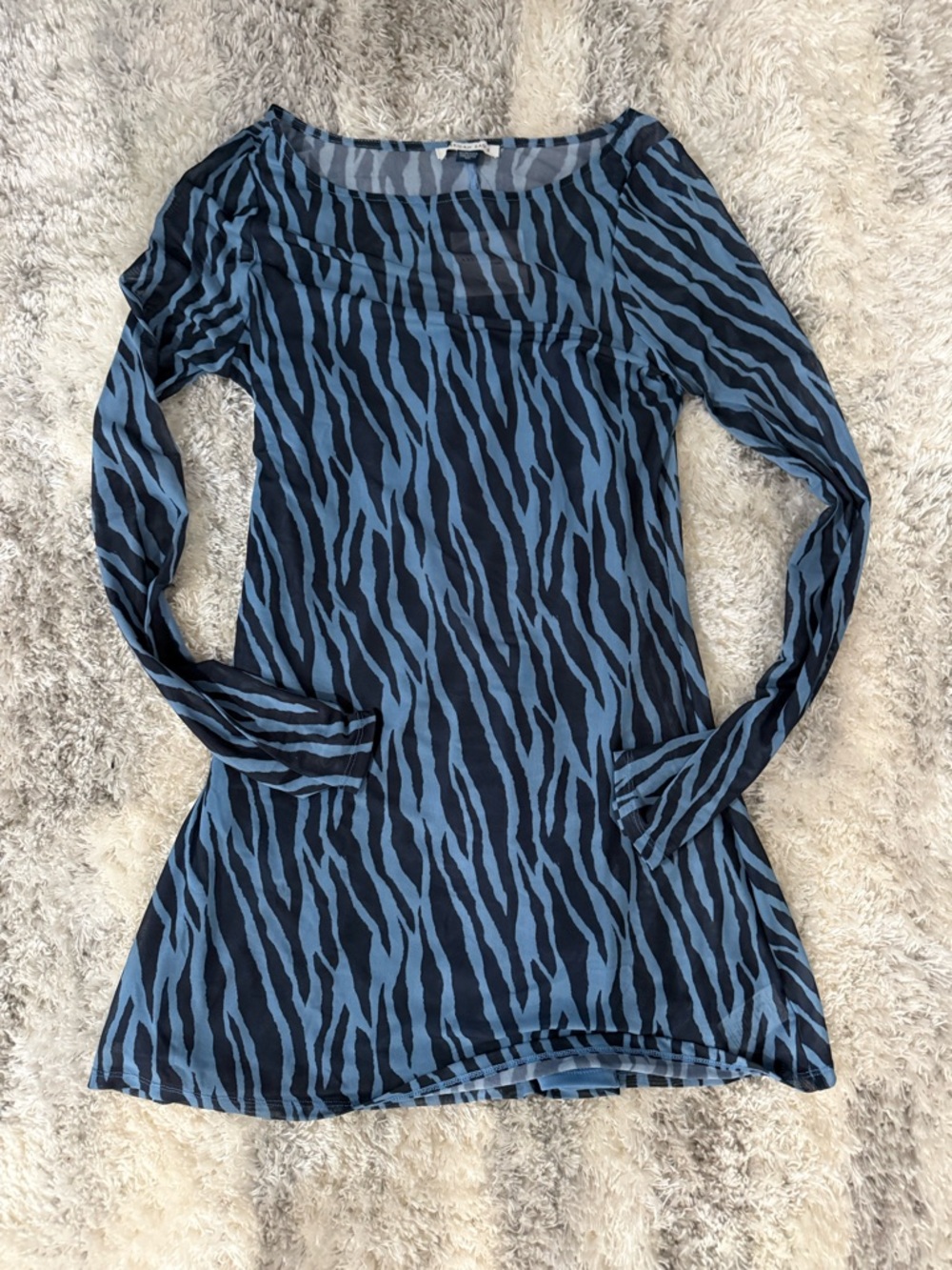 American Eagle Outfitters Blue and Black Zebra-Print Long Sleeve Top
